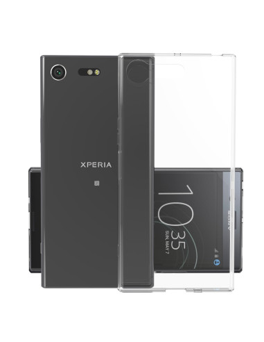 Genomskinligt TPU-skal för Xperia XZ1, visat bakifrån med telefonen i fokus