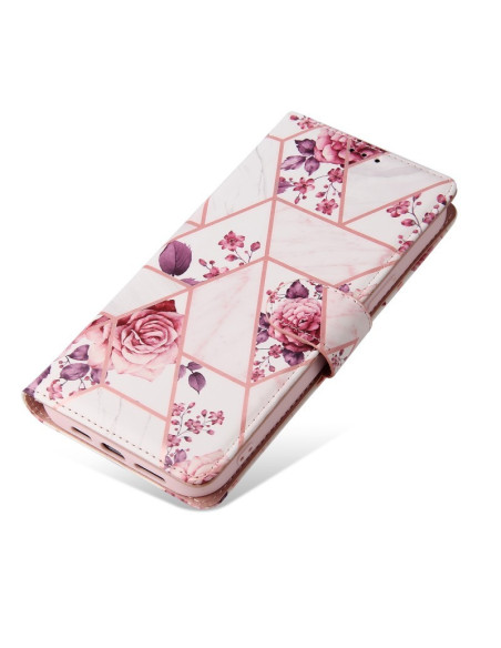 Framsidan av plånboksfodral för iPhone 14 Pro med blommönster och stängd design