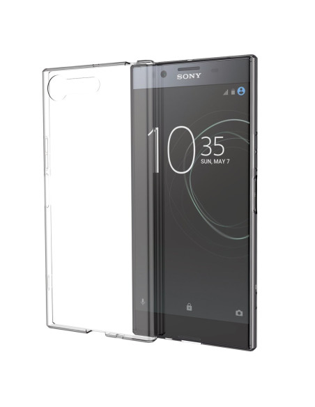 Genomskinligt TPU-skal för Xperia XZ1, visat framifrån med telefonens skärm synlig