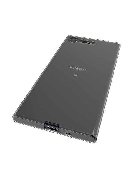 Genomskinligt TPU-skal för Xperia XZ1, visat från sidan med öppning för laddning