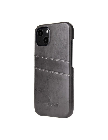 Svart iPhone 14 Plus skal med korthållare, sett snett bakifrån med kortfacket tydligt synligt