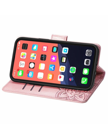 Plånboksfodral för iPhone 14 Pro Max med fjärilsmotiv, stängt och med telefon i fodralet