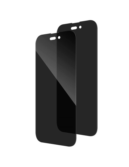 Två stycken härdat glas för iPhone 14 Pro Max med privacy-funktion, sett framifrån