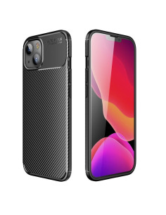 Slimmat FullCarbon V4 skal för iPhone 14 Plus, visat från sidan med kol-finish