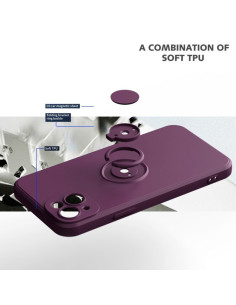 iPhone 14 Plus skal i svart TPU med ringhållare och CamShield-design, sett från sidan 2