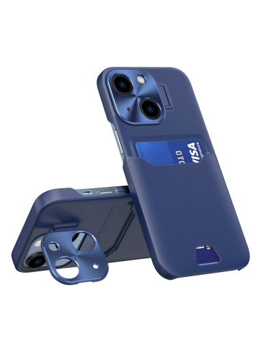 Svart iPhone 12 skal med korthållare, visat från sidan med kortfacket i fokus