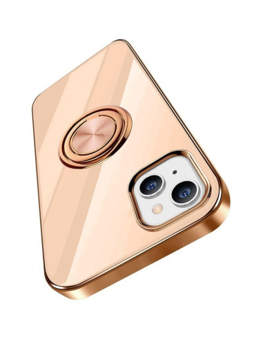Elegant skal i guld med ringhållare för iPhone 14 Plus, sett från sidan