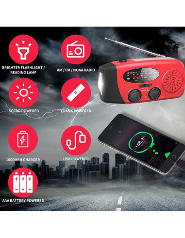 Vevradio med Solceller Ficklampa - 1200mAh Powerbank