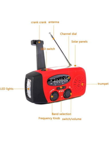 Vevradio med Solceller Ficklampa - 1200mAh Powerbank