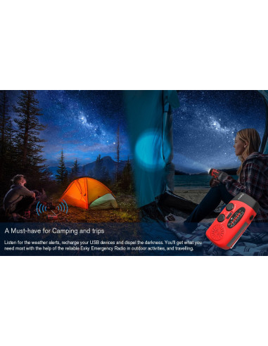 Vevradio med Solceller Ficklampa - 1200mAh Powerbank