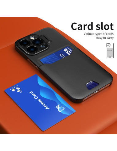 Närbild av iPhone 12 Pro Max skal med korthållare och kort insatt