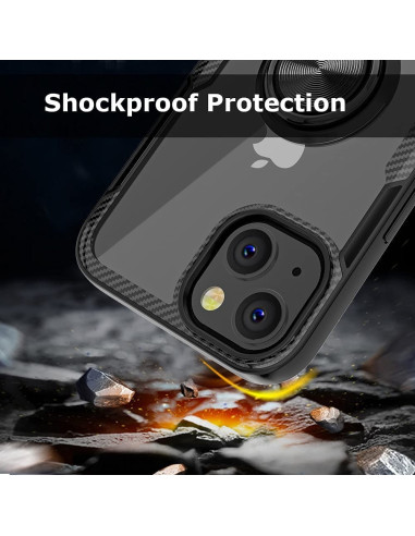 Detaljvy av iPhone 13 skal med ringhållare, fokuserar på kameraskydd och stöttålig design