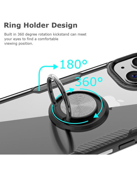 Närbild av ringhållaren på iPhone 13 skal, visar 360-graders rotation och design
