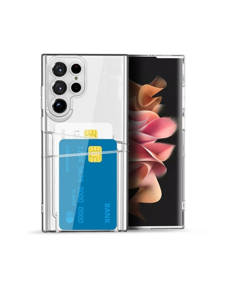 Transparent stöttåligt skal för Samsung Note 20 Ultra med kortfack, sett från sidan