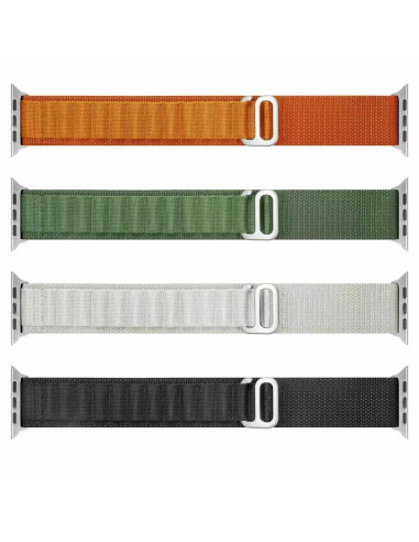 Fyra nylonarmband i orange, grön, vit och svart för Apple Watch 38/40/41mm