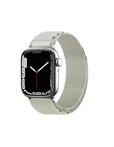 Grått nylonarmband för Apple Watch 38/40/41mm, monterat på klocka med svart urtavla