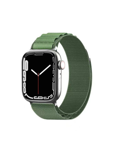 Grönt nylonarmband för Apple Watch 38/40/41mm, monterat på klocka med svart urtavla