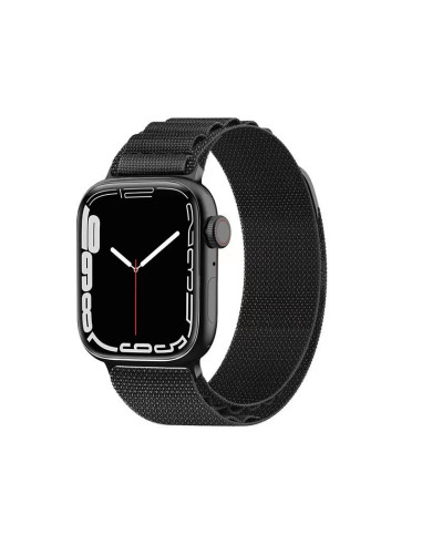 Svart nylonarmband för Apple Watch 38/40/41mm, monterat på klocka med svart urtavla