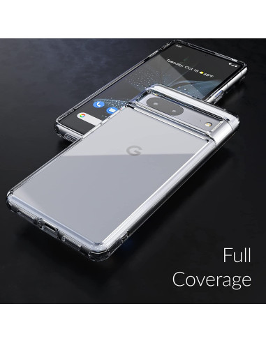 Google Pixel 7 med genomskinligt skal, sett bakifrån med fokus på full täckning