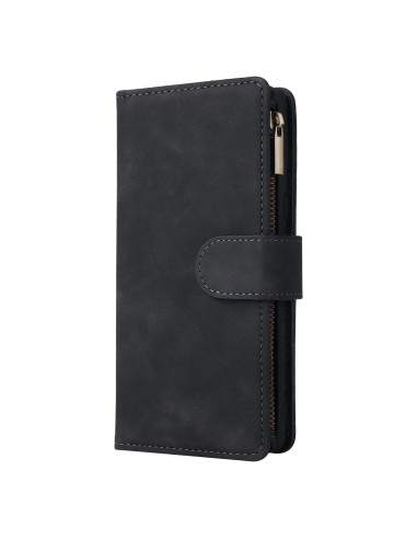 Stängt plånboksfodral för Google Pixel 6A i svart konstläder med zippered stängning
