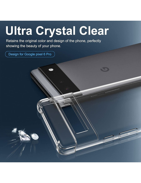 Google Pixel 7 Pro skal i transparent TPU, visat framifrån med fokus på telefonens design