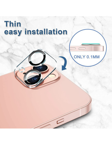 Detaljvy av linsskydd för iPhone 12 med fokus på installation och tunn design