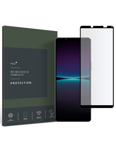 Xperia 5 IV Härdat Glas 0.26mm 2.5D 9H Fullframe monterat på telefon i förpackning
