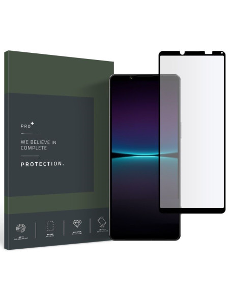 Xperia 5 IV Härdat Glas 0.26mm 2.5D 9H Fullframe monterat på telefon i förpackning