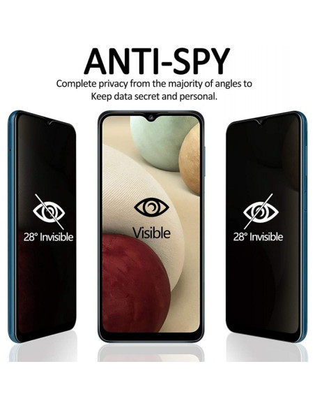 Två Privacy Härdat glas för Samsung A23 4G/5G, visade från sidan med skärmskyddets effekt mot insyn
