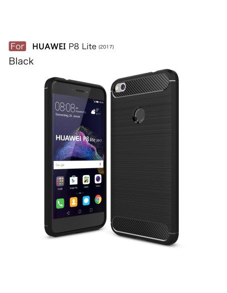 Honor 8 Lite med SlimCarbon-skal i svart, visad framifrån med skärm och bakgrund