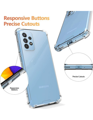 Samsung A52/A52s skal i genomskinlig blå färg, visande knappar och portutskärningar från sidan