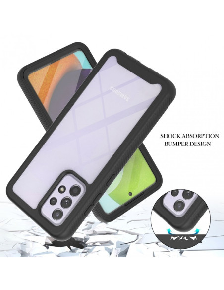 Samsung A23 5G skal i svart TPU med transparent baksida och stötabsorberande design