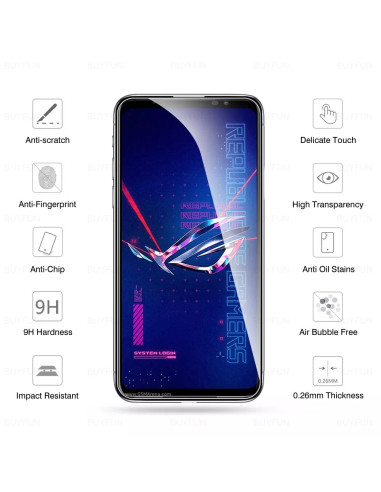 Rog Phone 6 / 6 Pro med härdat glas, visande skärm med grafik och skyddsegenskaper