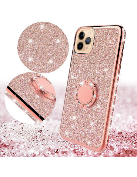 Svart iPhone 13 Pro Max skal med ringhållare och strass, sedd från sidan