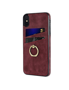 Svart mobilskal för iPhone X/XS med korthållare och ringfäste, sett från sidan 2