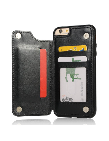 Svart plånboksfodral för iPhone 6/6S med öppet lock och tre kortfack