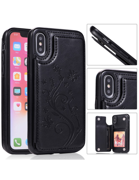 Svart stöttåligt skal för iPhone X/XS med korthållare och detaljerad design