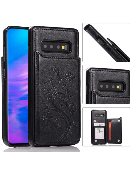 Svart stöttåligt skal för Samsung S10 Plus med korthållare, visat framifrån och med öppet fack