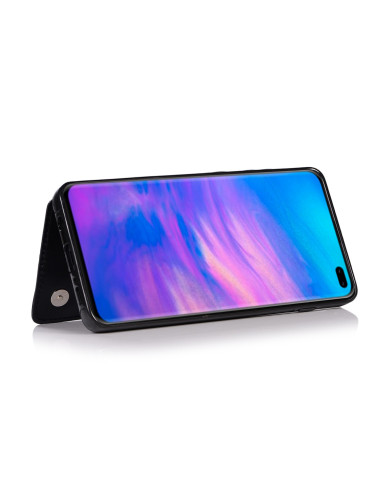 Samsung S10 Plus skal i svart, visat i uppfällt läge med färgglad skärm