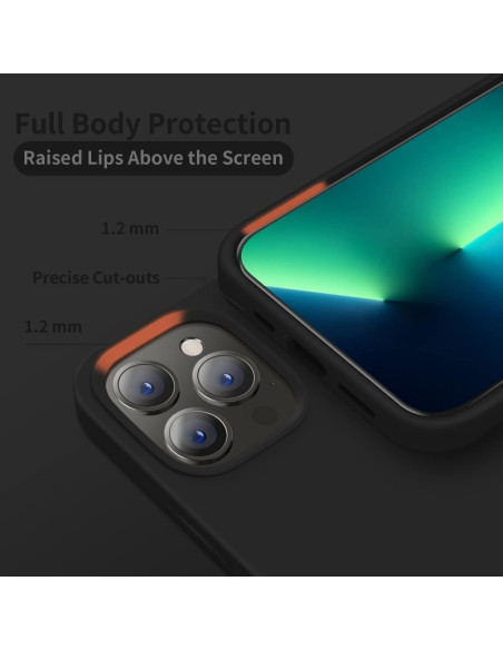 Detaljvy av mattsvart silikon skal för iPhone 11 Pro med förstärkta hörn och kamerautskärning