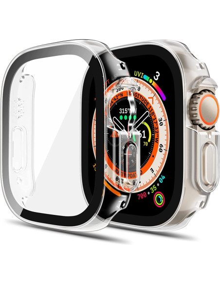 2-PACK Apple Watch 49mm Ultra Stötdämpande Skal 9H Härdat Glas 2in1 Transparent
