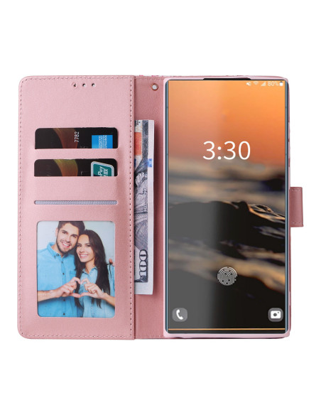 Öppet plånboksfodral för Samsung S23 Ultra med kortfack och sedlar, rosa färg