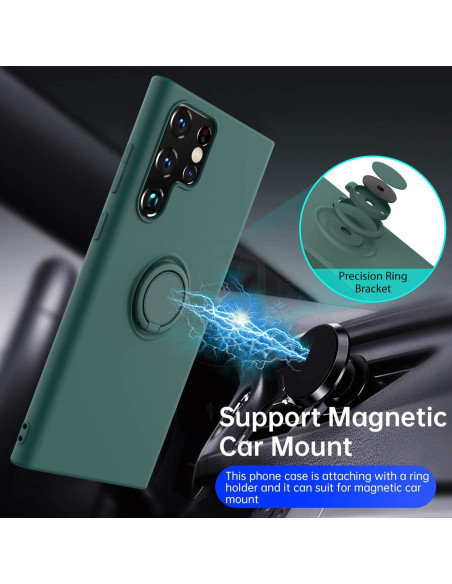 Samsung S22 Ultra skal i svart med ringhållare, monterat på en bilhållare med magnetisk funktion