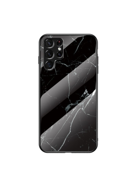 Marmorskal med svart och grå mönstring för Samsung S23 Ultra, sett från sidan