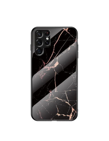 Marmorskal med svart och rosa mönster för Samsung S23 Ultra, sett bakifrån