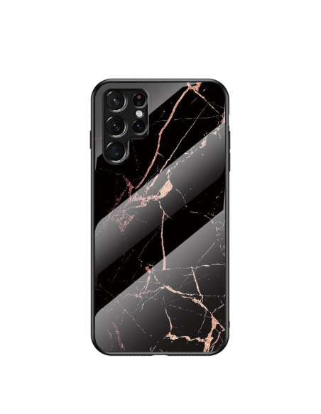 Marmorskal med svart och rosa mönster för Samsung S23 Ultra, sett bakifrån