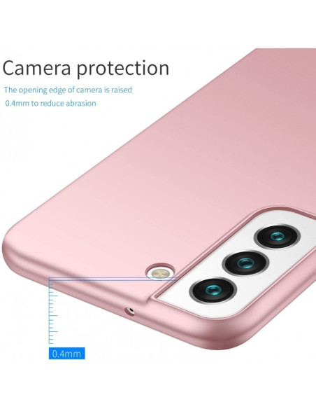 Detaljvy av rosenguld mobilskal Basic V2 med fokus på kameraskyddet