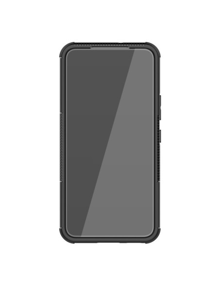 Framifrån vy av stöttåligt skal för Samsung S23 med inbyggt stöd