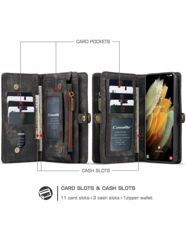 Svart plånboksfodral för Samsung S23 Plus med stängd design och synliga kortfack