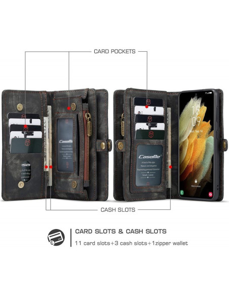 Öppen vy av Samsung S23 plånboksfodral med kortfack och kontantfack